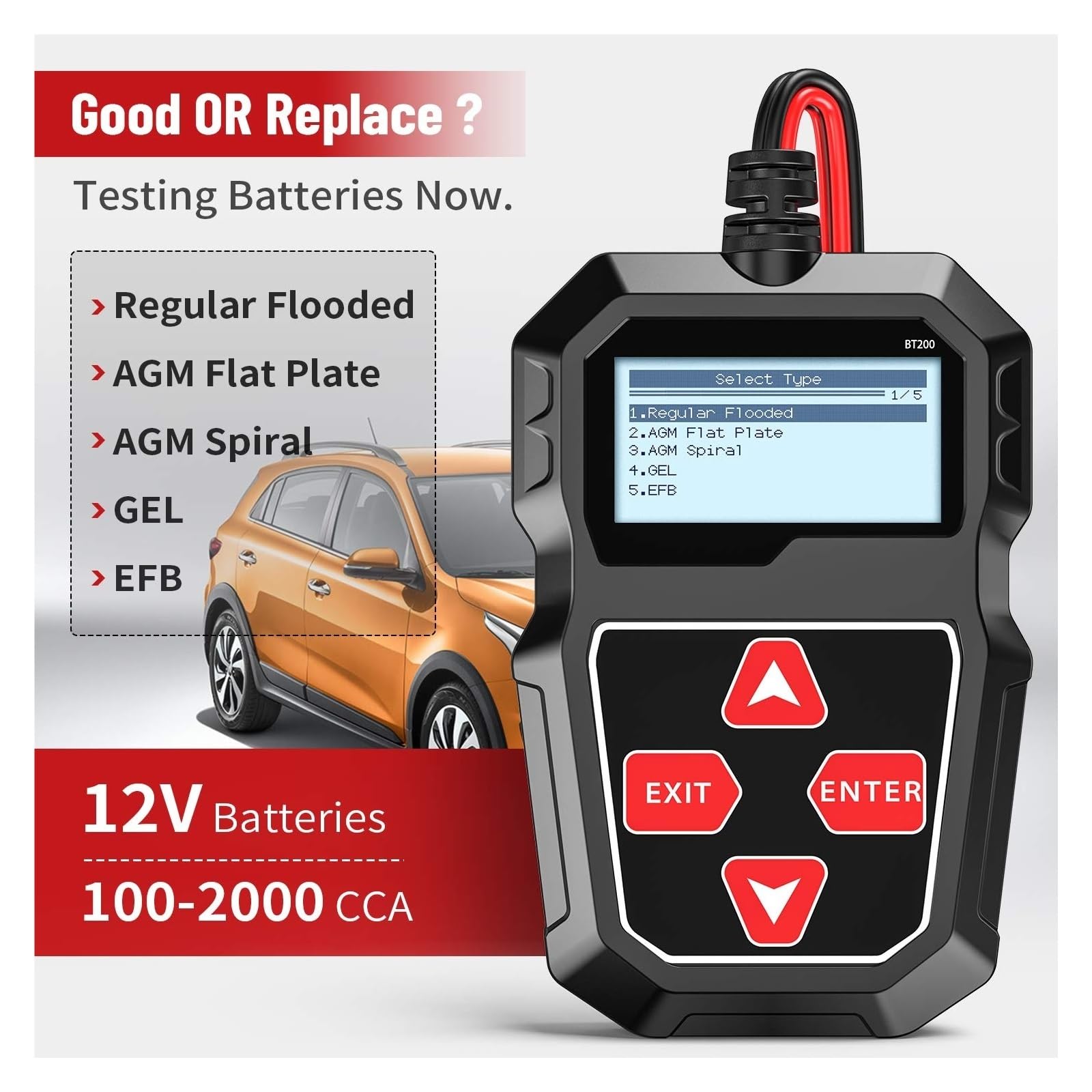 Probador De Batería Coche 12V 100-2000 CCA Carga Automática Analizador Sistema Arranque For Barco Detección Rápida Precisa
