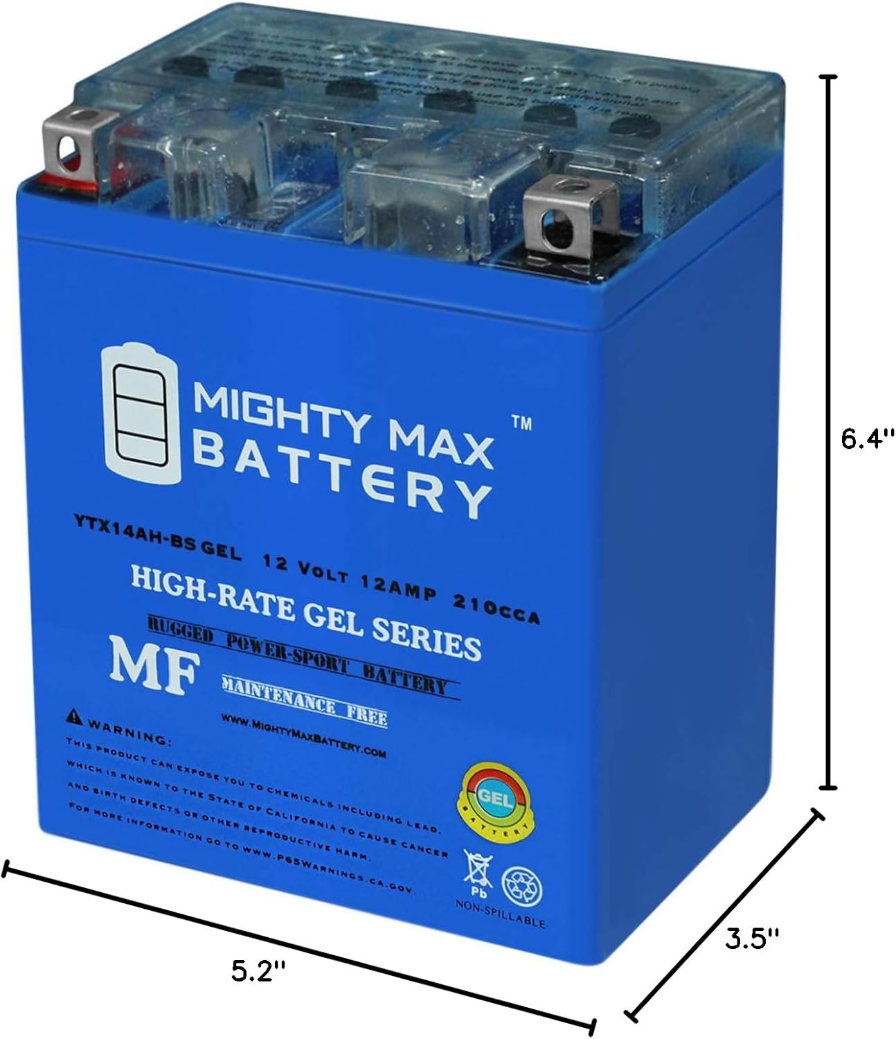 Mighty Max Battery YTX14AH-BS Gel 12V 12Ah Battery for Polaris 500 All Models 1999-2012
