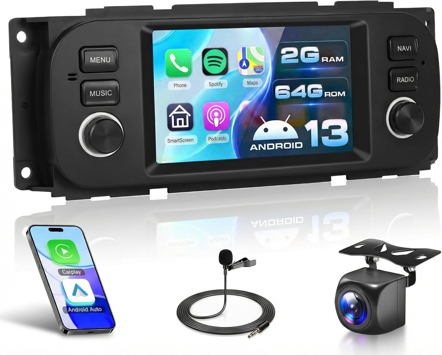 2G+64G Car Radio Stereo for Jeep Grand Cherokee 1999-2004,for Dodge Ram 1500/2500/3500 2002-2006,for Jeep Wrangler 2003-2006 with Wireless CarPlay/Android Auto, 5" HD Touchscreen Car Audio for Jeep