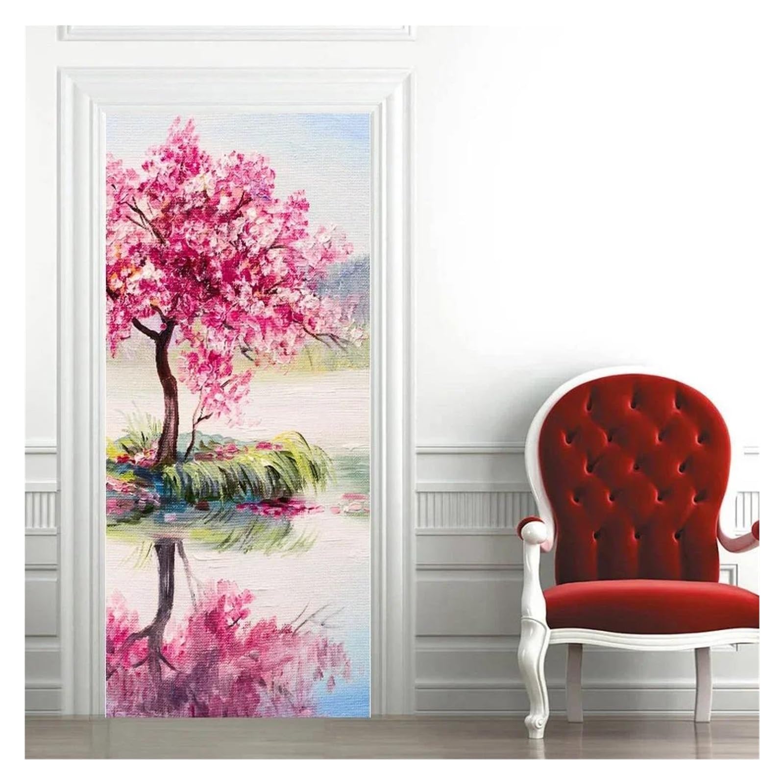Sticker autocollants de porte rose rouge 85x215 pour masquer imperfections
