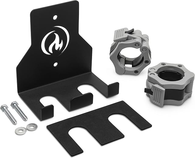 REALZADO Steel Wall Mounted Barbell Holder - with Wood Lag Screws, Washers and 2" Barbell Clips