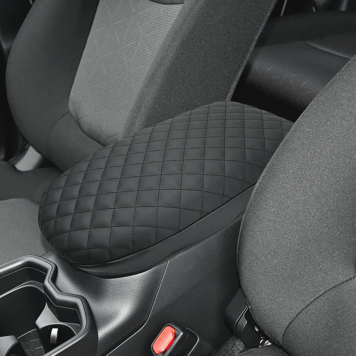 INTGET Center Console Armrest Cover for Toyota RAV4 Accessories 2025 2024 2023 2022 2021 2020 2019 Leather Middle Console Lid Pad Arm Rest Covering Car(Black with Cushion Texture)