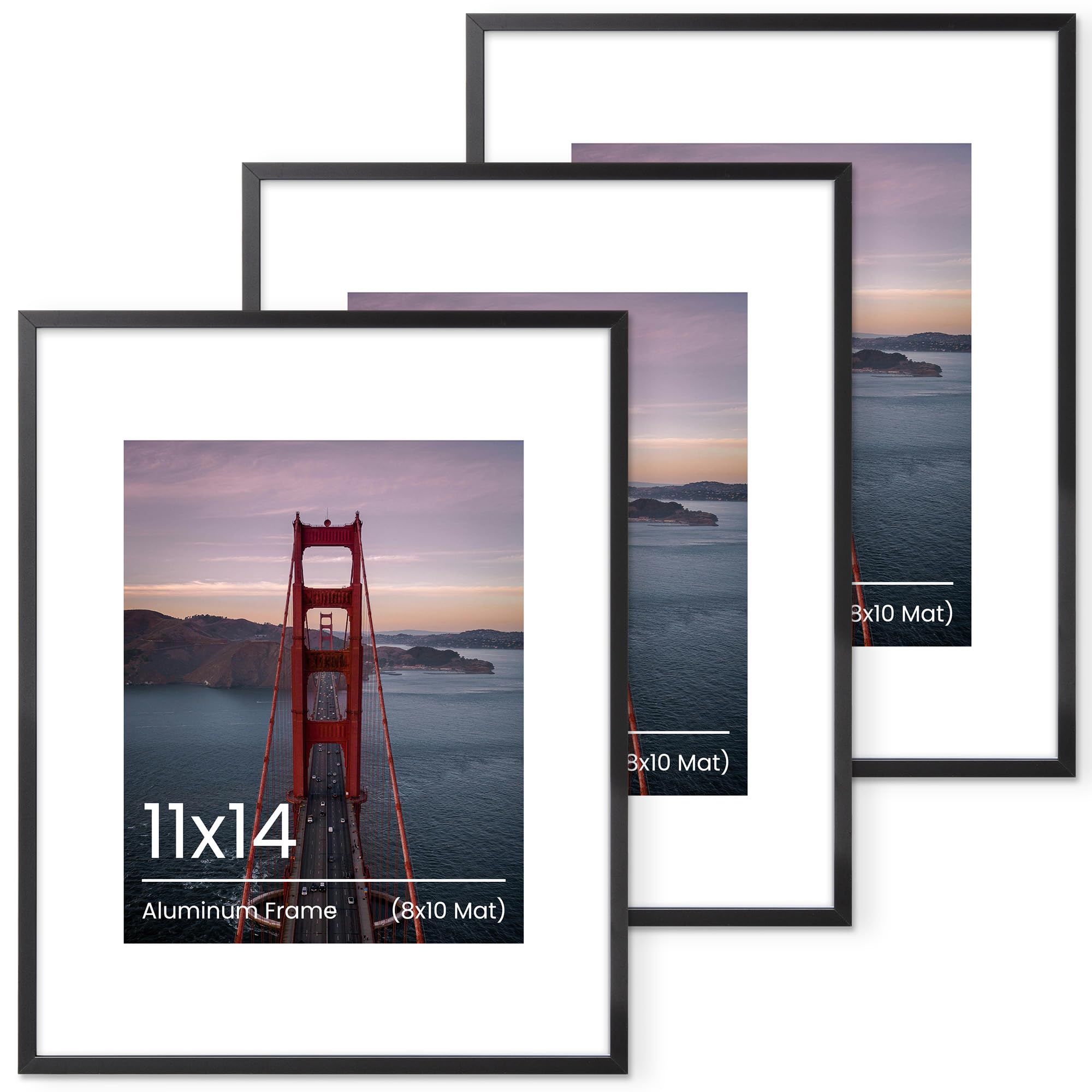 Heimlove 11x14 Aluminum Picture Frame, Metal photo Frame with Tempered Glass 8x10 with Mat or 11 x 14 Without Mat Wall Mou...