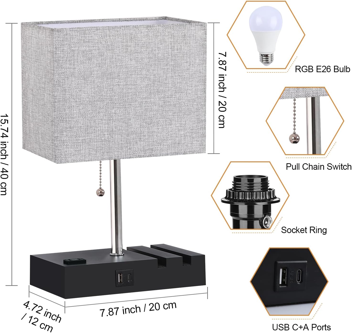 RGB Smart Table Lamp with Remote Control - Alexa Lamp for Bedroom with Voice & APP Control & Music Sync, Dimmable Nightstand Lamp with Charging Station for Living Room, Alexa Bulb Included