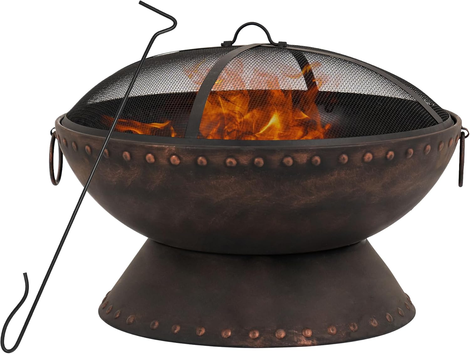 Outdoor Fire Pit with Wheels and Log Rack, Portable Fireplace Wood Burning for Garden, Patio, and Backyard - Includes Mesh Screen and Fire Poker, Fire Pits & Outdoor Fireplaces