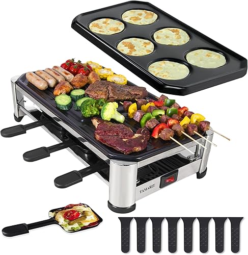 Miniatura 8 de TAMARIT Raclette - Parrilla de mesa portátil 3 en 1, parrilla coreana para barbacoa, parrilla eléctrica para interiores con placa antiadherente