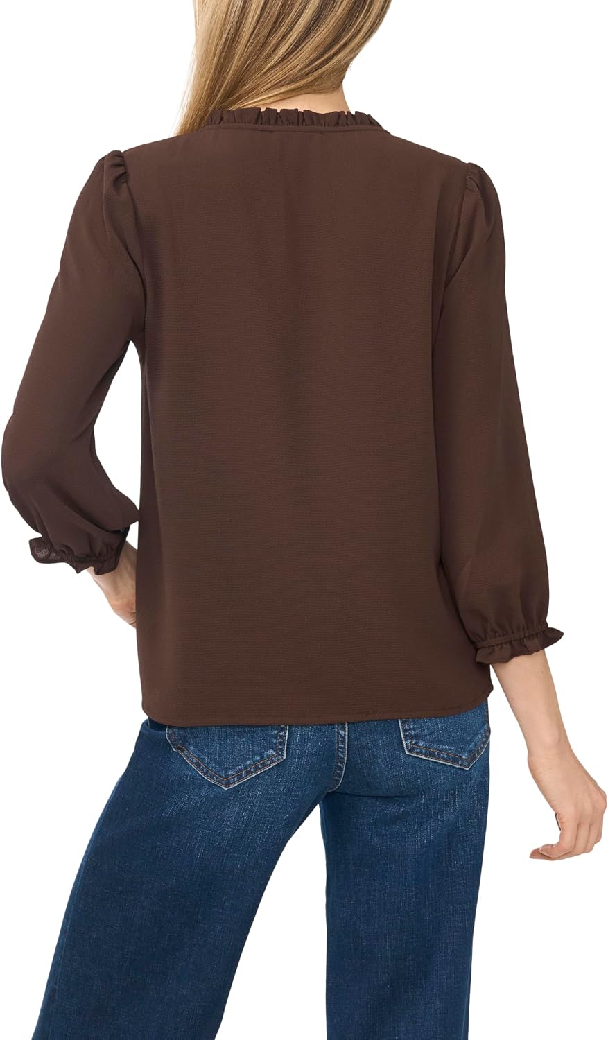 CeCe Women's 3/4 Sleeve V-Neck Button Up Blouse