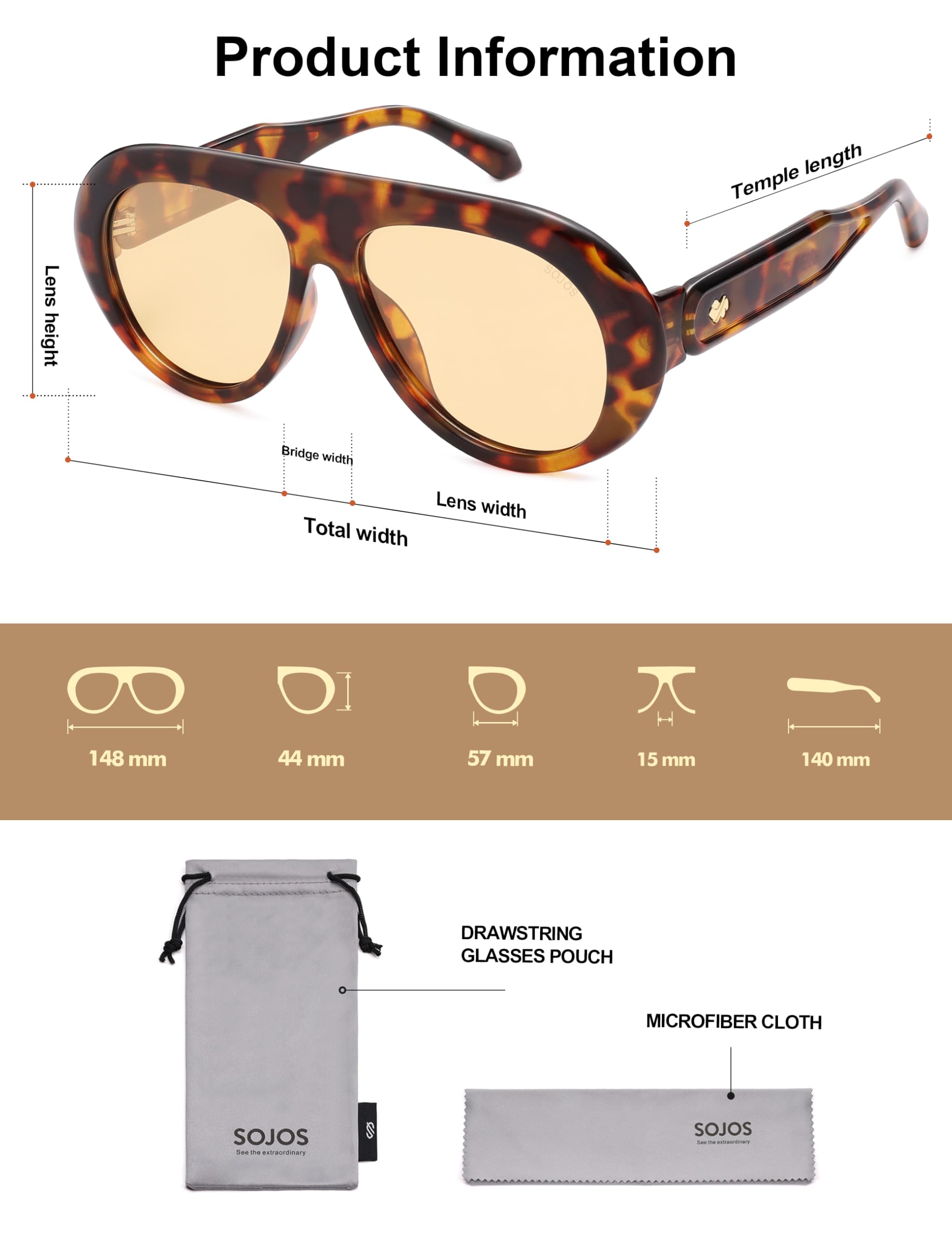 SOJOS Trendy Oversized Polarized Aviator Sunglasses Womens Men Retro Vintage 70s Style UV Protection Sun Glasses SJ2390 - 5
