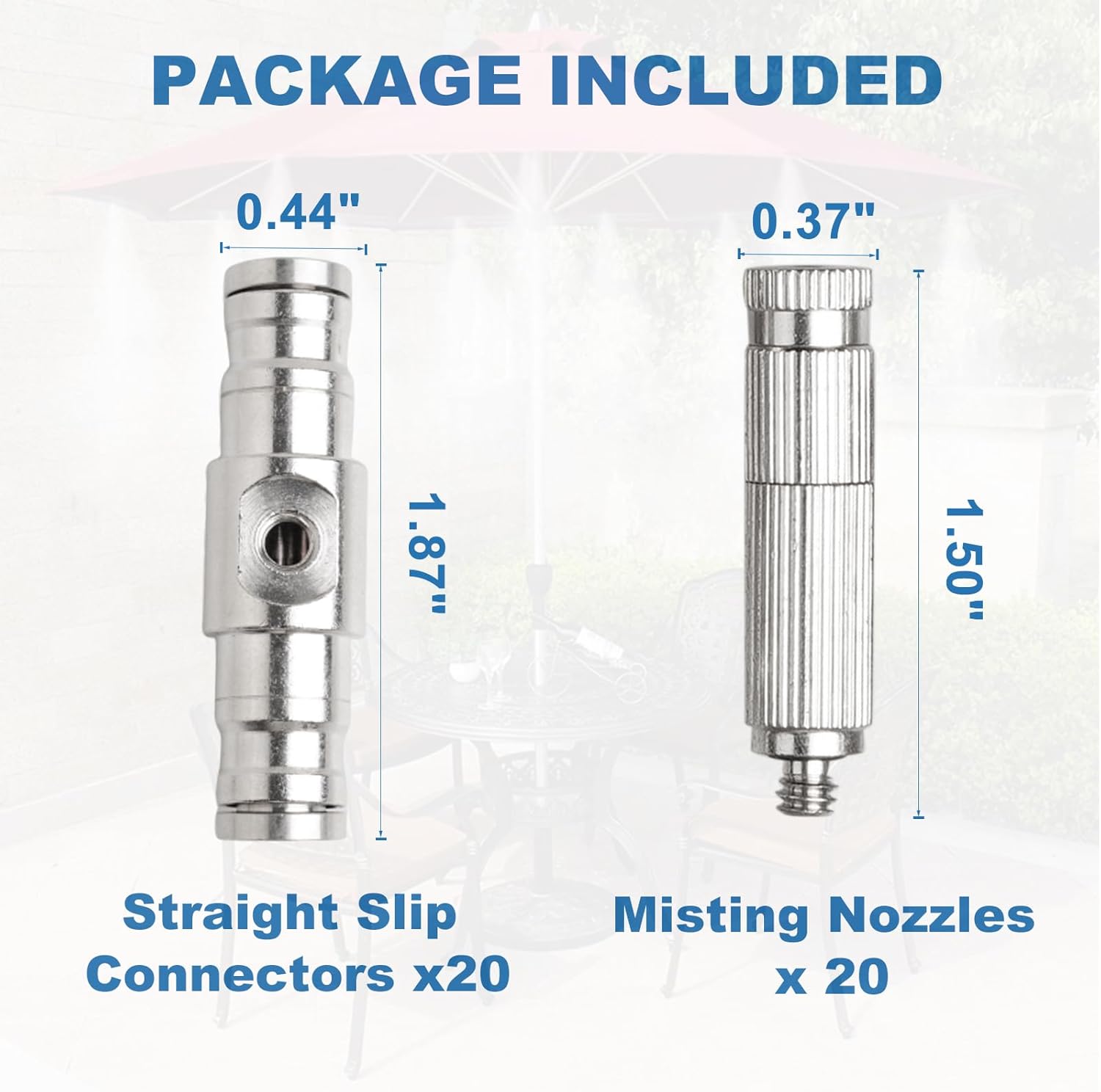 Brass Misting Nozzle Kit: 20pcs Misting Nozzles with 20pcs 1/4" Brass Slip Connectors for High Pressure Outdoor Misting Cooling System, UNC 10/24 Misting Nozzles 0.012" Orifice, 1500psi