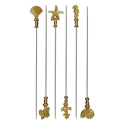 nu steel SK-25 Brass Handle set/6-17 inch Long 17-inch Stainless Steel, Skewers for Grilling, Shiny Finish, 17 inch