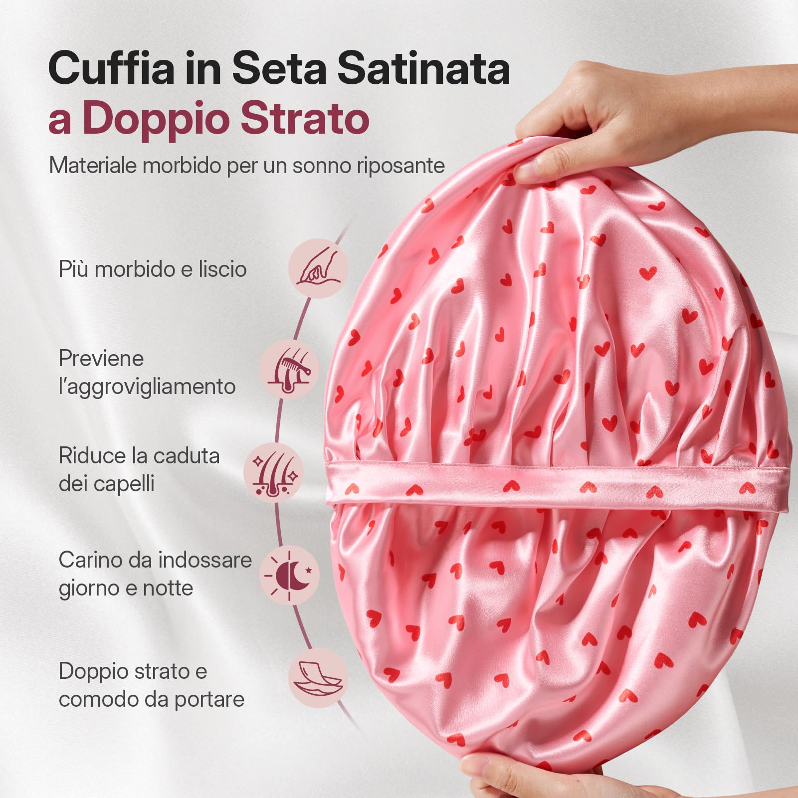 LitBear Cappello da notte da donna per dormire, regolabile a doppio strato di raso con elastici per capelli naturali ricci