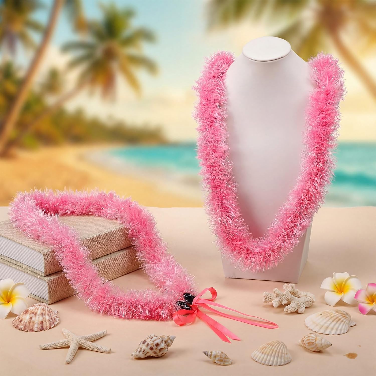 Suncalla 2 Pcs Pink Handmade Eyelash Yarn with Kukui Nuts for Men Women image 4