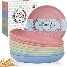Homienly Unbreakable Deep Dinner Plates Wheat Straw Plates Sets Microwave and Dishwasher Safe Plastic Plates for Kitchen, Camping, Picnic, 8 PCS Lightweight Plate for Dessert Fresh Light, 10 inch
