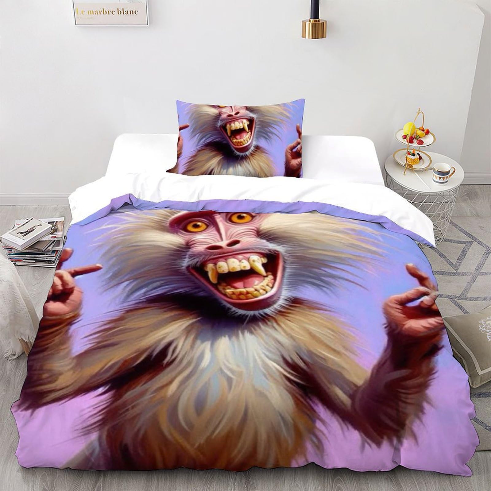 Housse de couette single animaux singe microfibre 135x200 drap de lit enfant