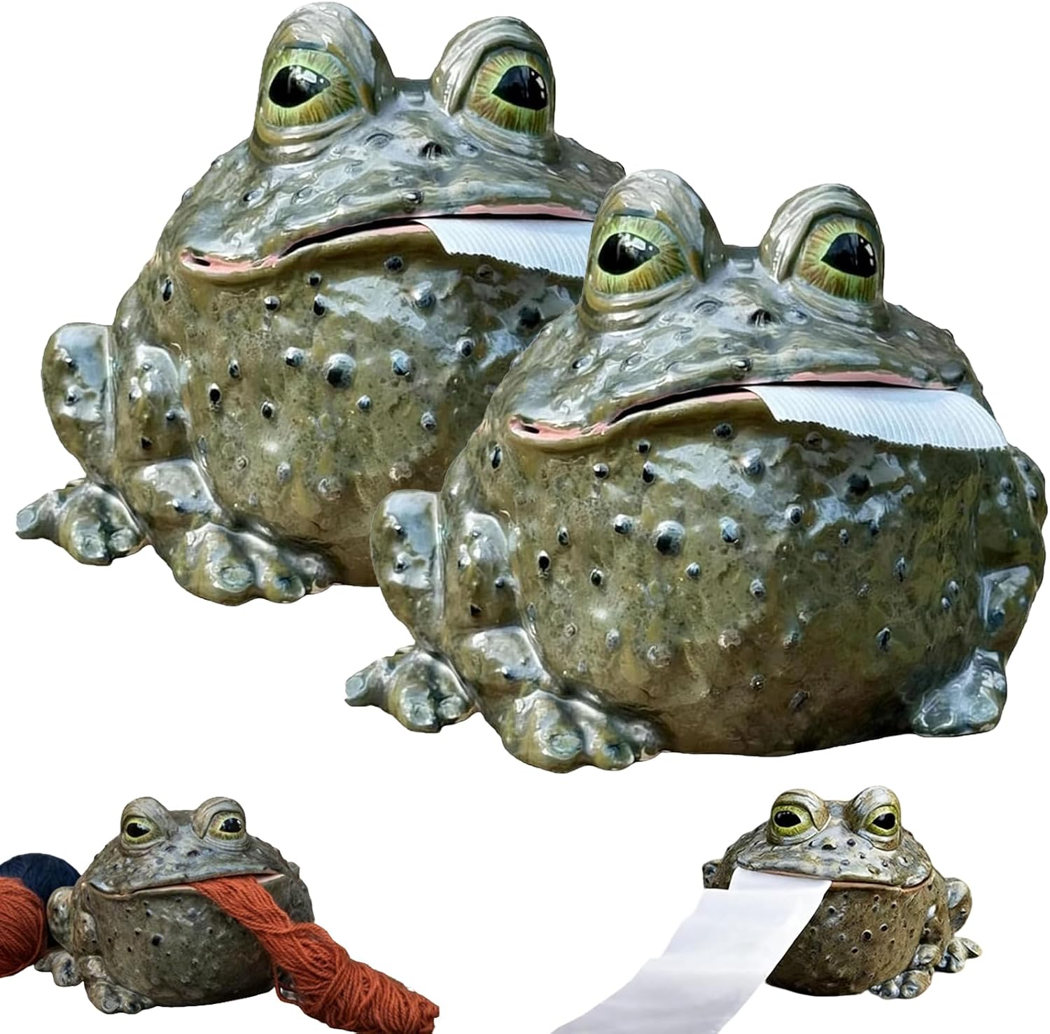 Whimsical Toad Tissue Box Cover, Funny Toad Tissue Holder, Resin Animal Frog Toilet Paper Holder, Paper Dispenser for Bathroom, Table, Kitchen & Office (2Pcs)