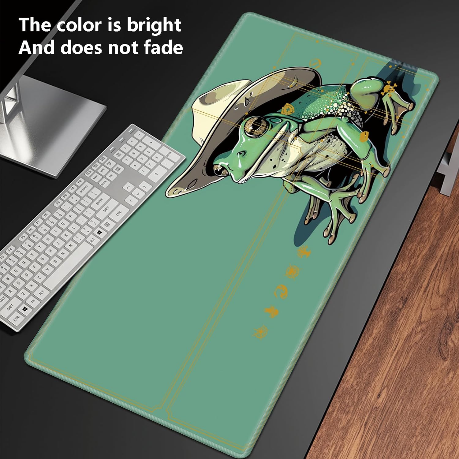 Board Game Mat TCG Playmat Plus 50 Pcs Card Sleeves, 24 x 14 inches Green Frog Table Mats Games Mousepad with Zones Smooth Surface for MTG RPG CCG Trading Card Game Play Mat