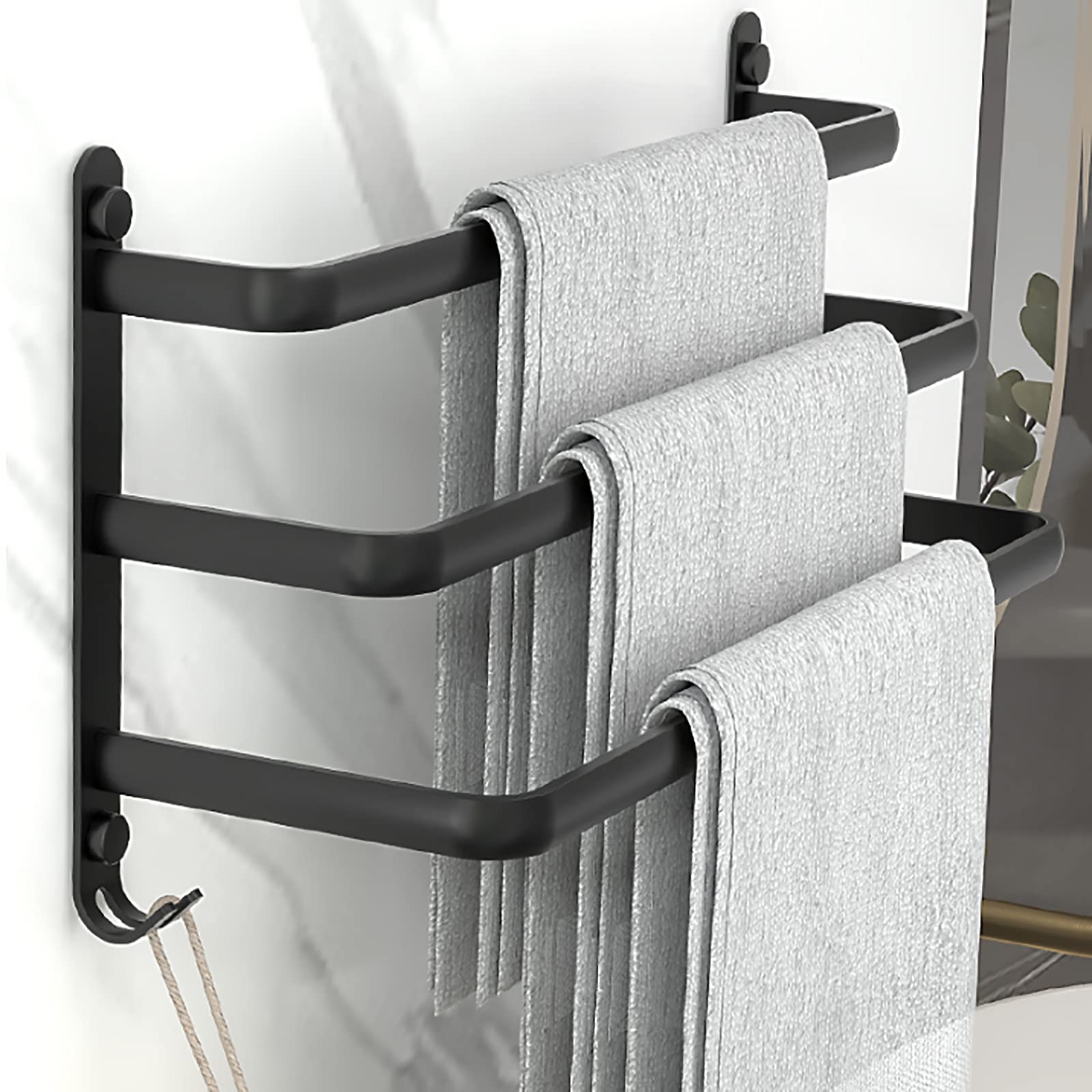 SELICO Toallero de baño con Escalera de 3 Niveles, toallero de Cocina, Hotel, toallero de Ducha, toallero de Aluminio montado en la Pared, Negro mate/60 cm