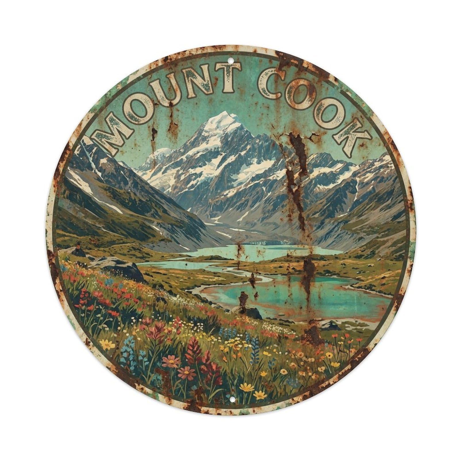 Travel New Zealand Vintage Mount Cook Metal Tin Sign