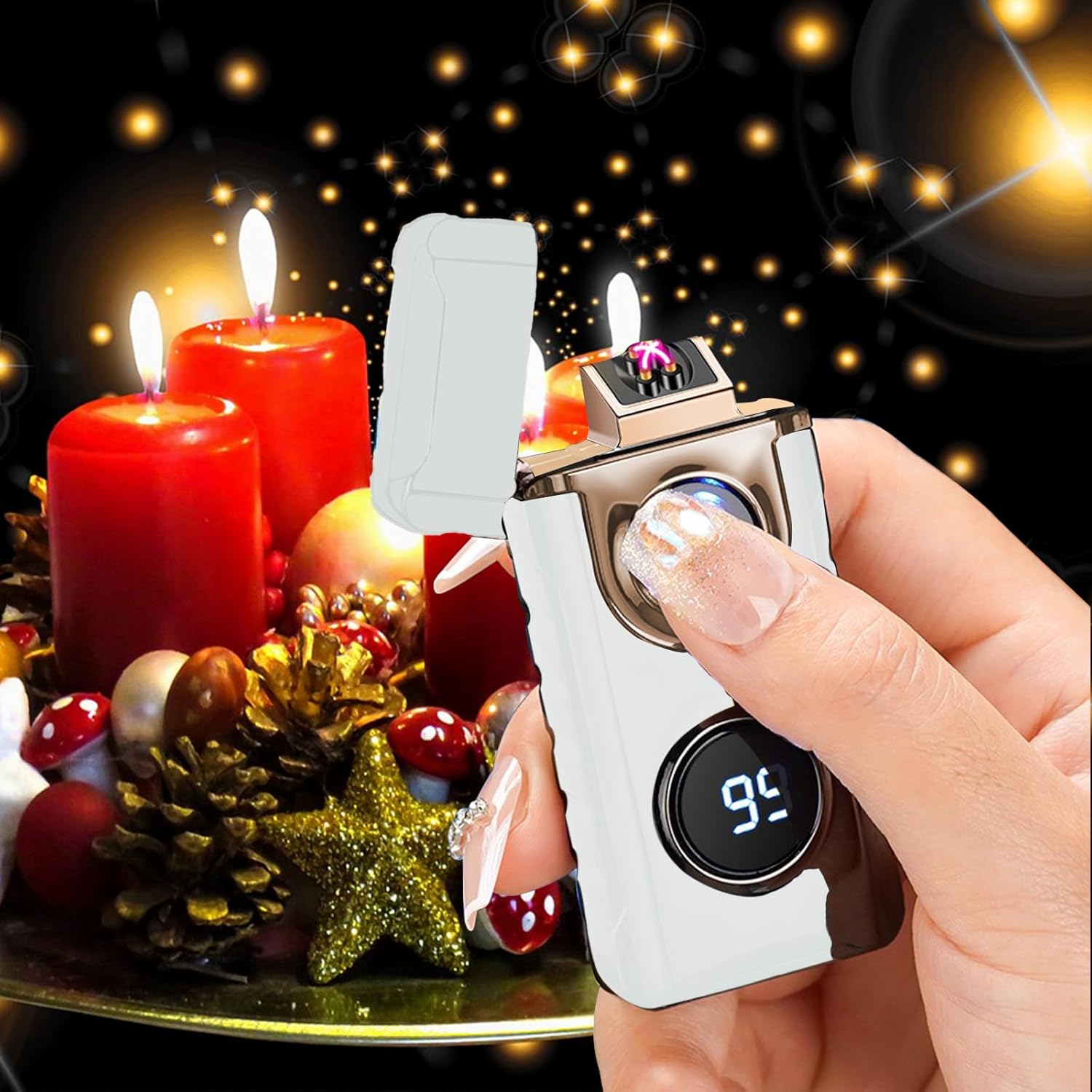 Rechargeable Windproof Arc Lighter USB Charging Elegant Night Glow Design Perfect for Camping Hiking BBQ and Everyday Use Great Gift for Men Women and Outdoor Enthusiasts(Luminous White)