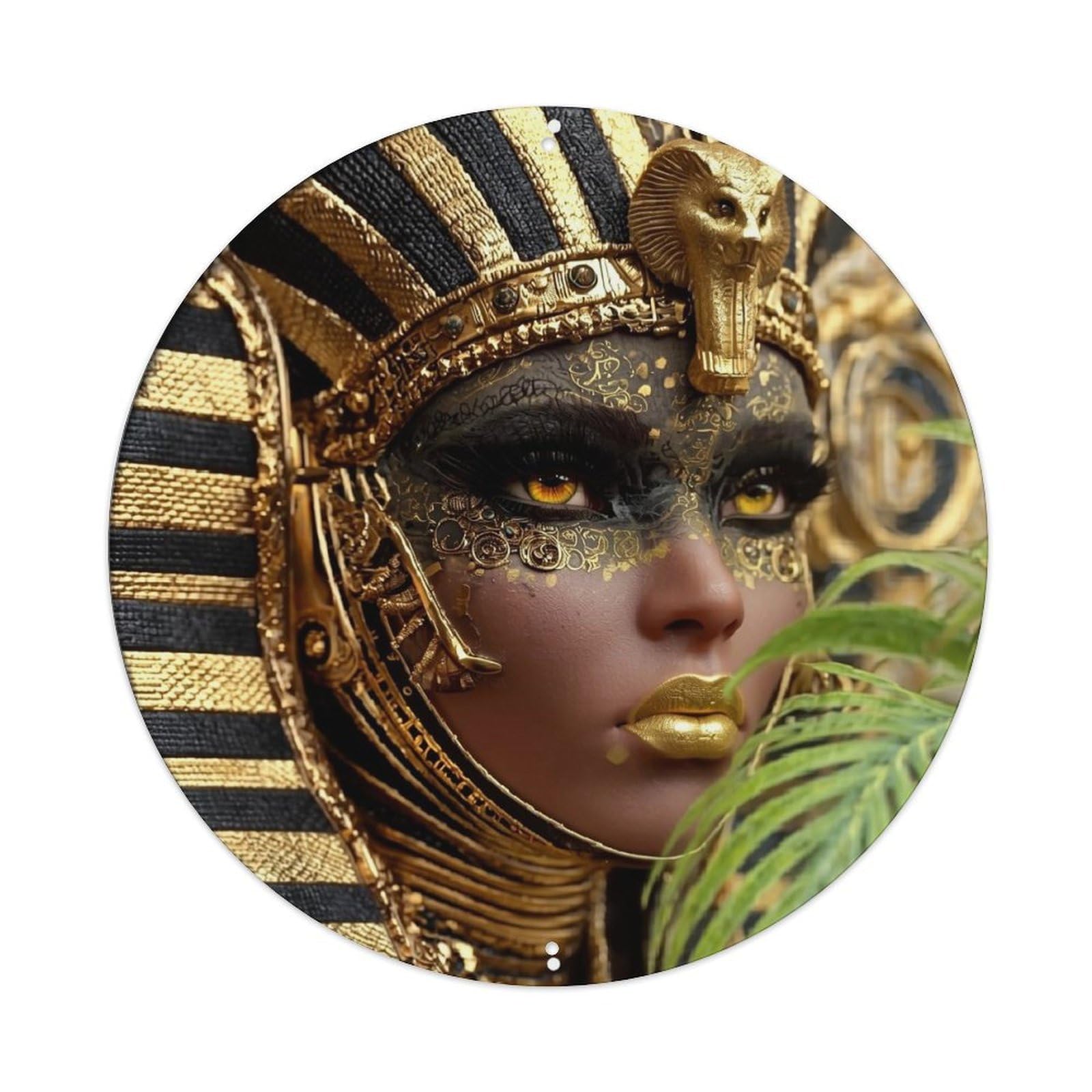 Egyptian Gold Mask Pattern Retro Metal Sign Round Tin Sign, Vintage Decor Art Poster for Bar, Home, Man Cave, Kitchen, Laundry Room Gift 8x8Inch
