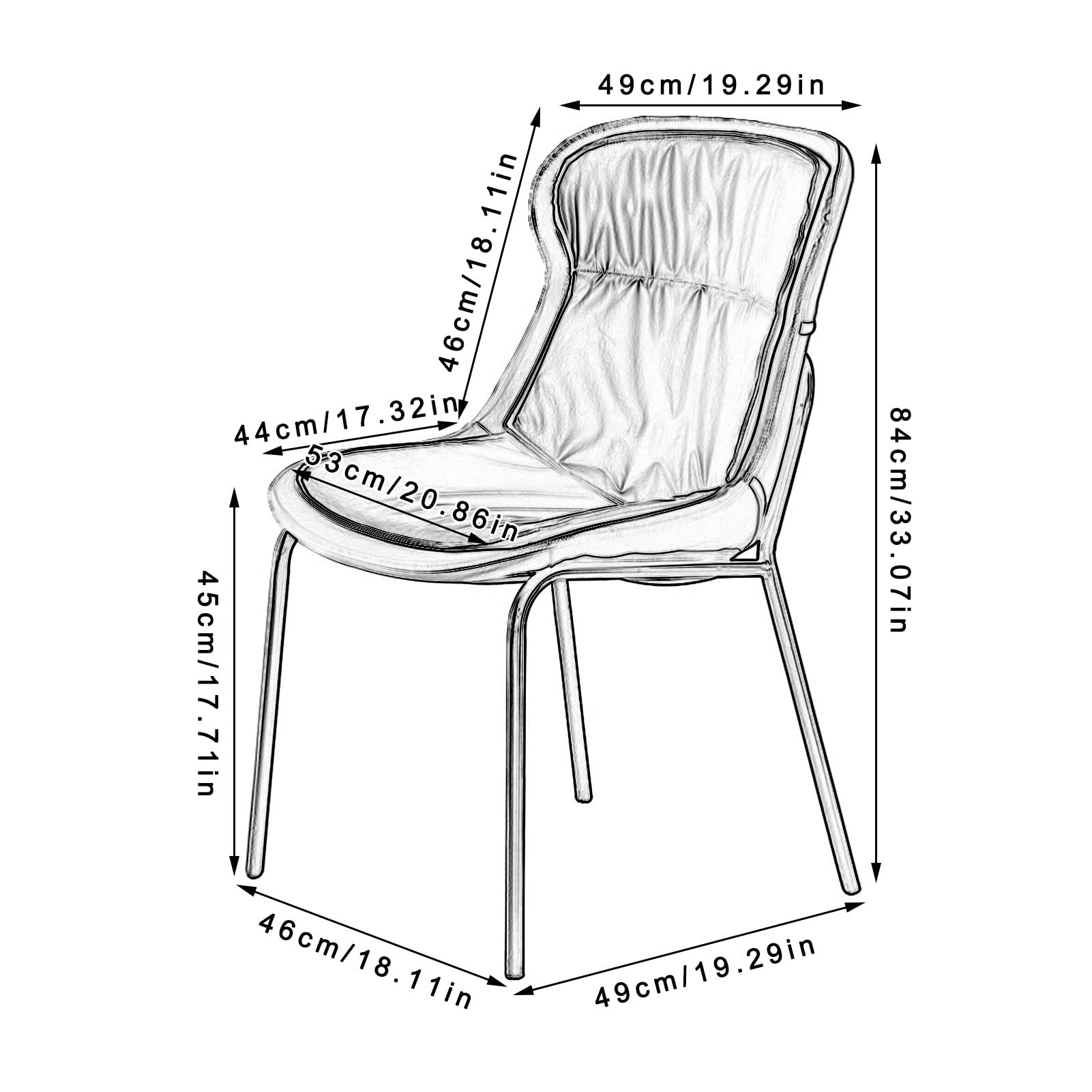 SJIALEN Modern Dining Chairs, for Office Lounge Bedroom Chairs Soft Leather Cover Cushion Seat Carbon Steel Legs Kitchen Chairs Kitchen Chair (Color : Dark Gray, Size : 46x49x84cm)