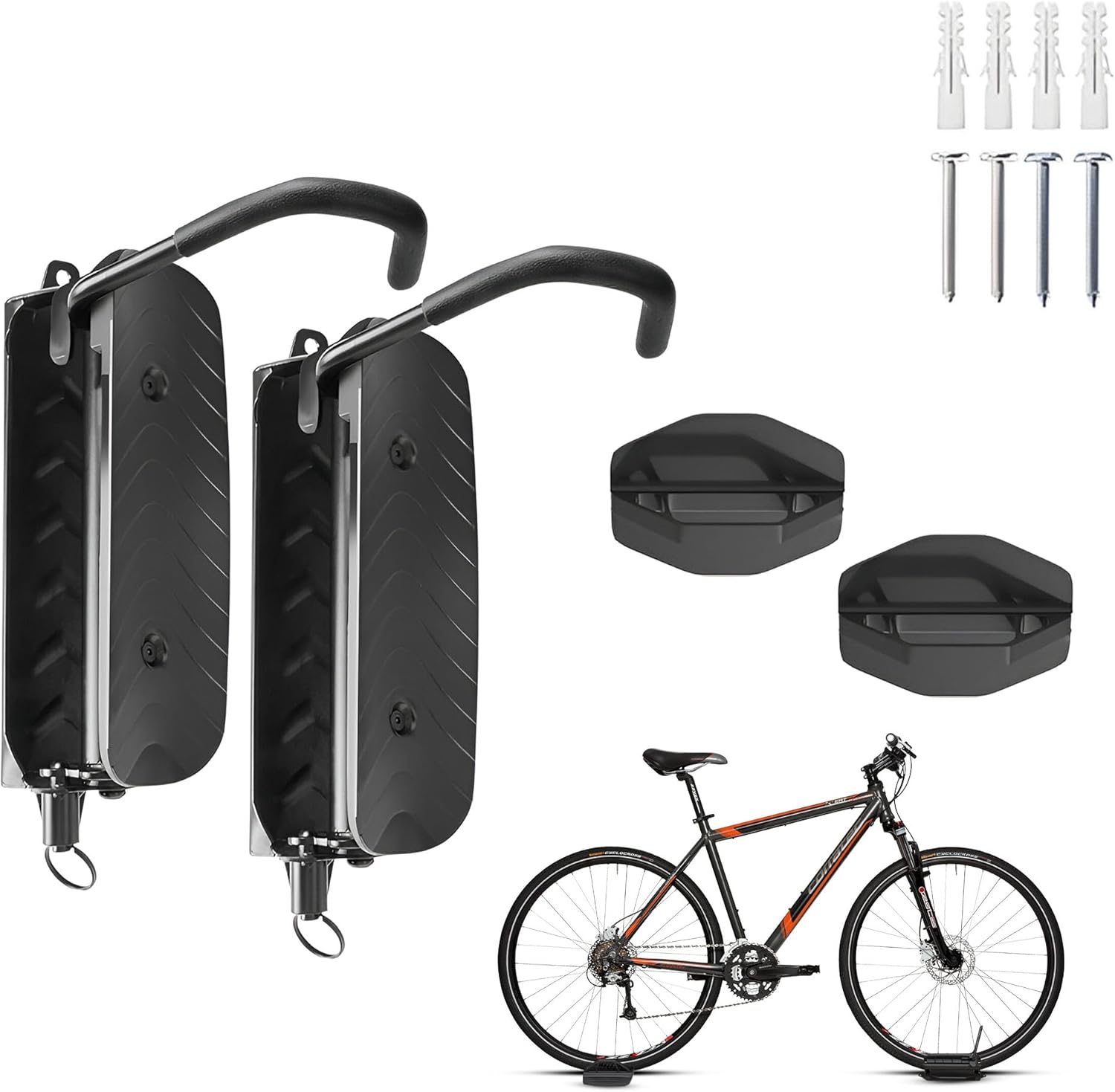 Foldable Bike Rack 2-Pack, Space Saving Vertical Bike Wall Mount with Adjustable 150° Rotating Hanger, Easy Garage, Indoor, or Shed Installation