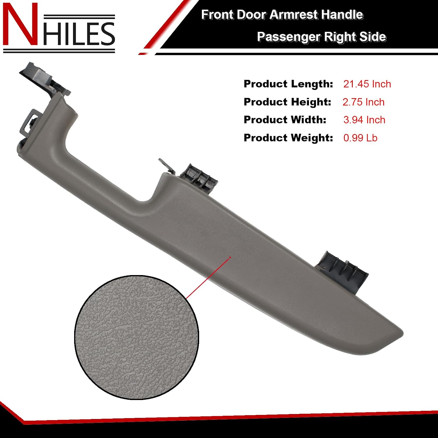 NHILES Front Door Armrest Driver & Passenger Handle Replacement Compatible with 1999-2006 Chevy Silverado Suburban/Tahoe, GMC Yukon/Avalanche Escalade Replace Part # 12472876 (Light Gray)