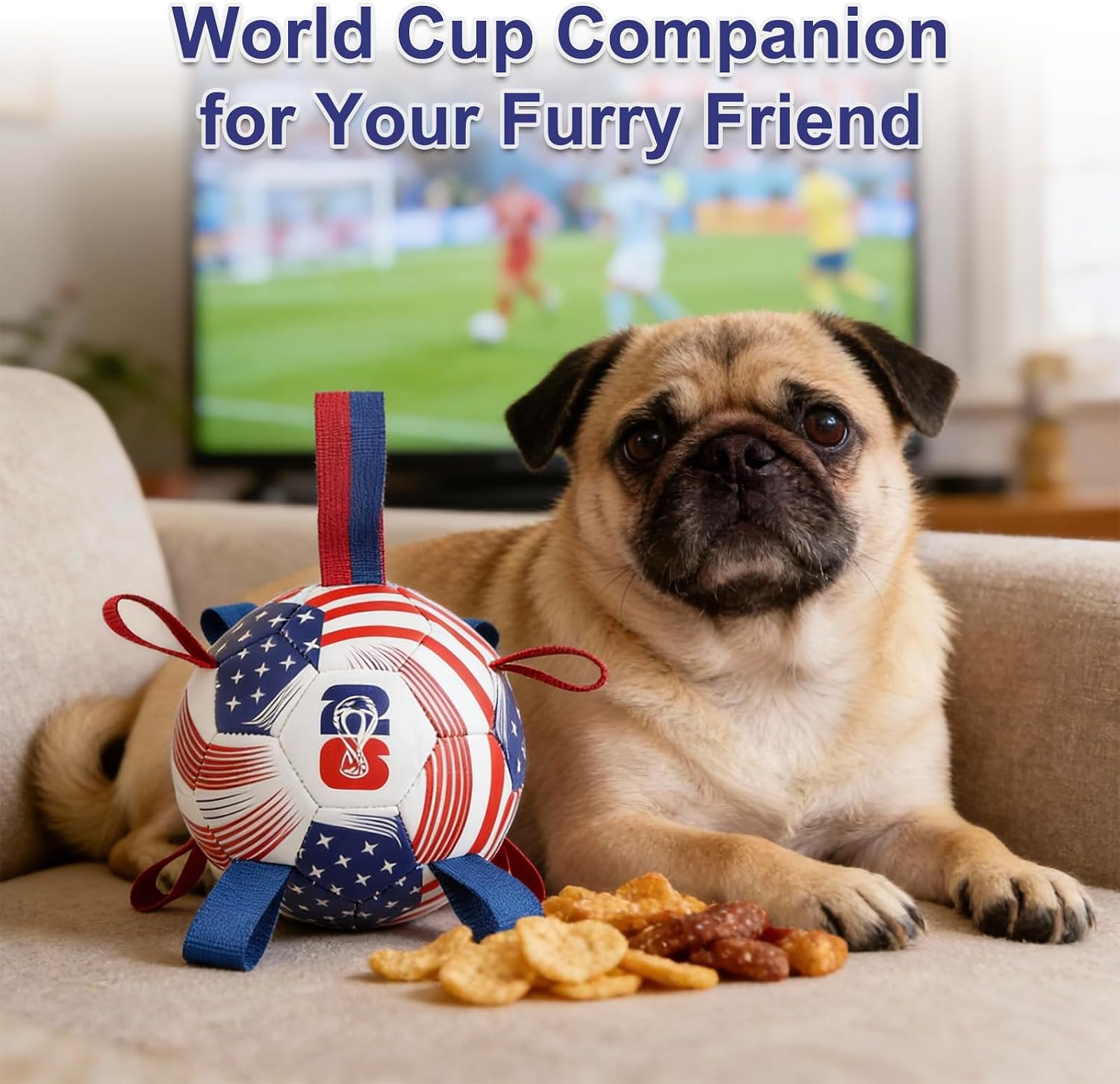 Dog Toys Balls, Dog Soccer Ball with Straps, Dog Birthday Gifts, Durable Balls for Small Medium Pet, Puppy Outdoor Toy, Pet Training Soccer Ball, 2026 World Cup Soccer (6 Inch)