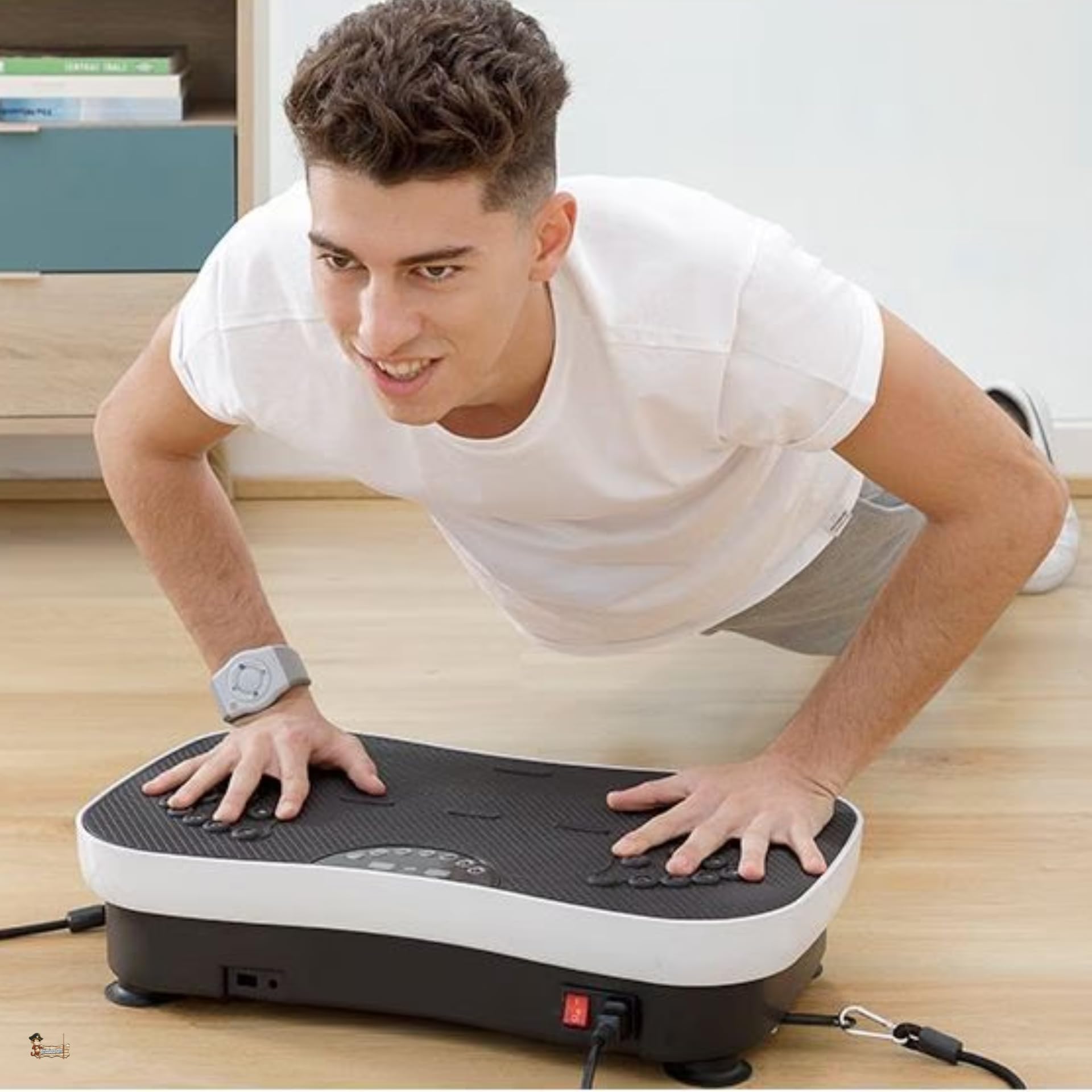 BricoLoco.com Plataforma Vibratoria de Entrenamiento para Ejercicio en casa con Accesorios y Guía de Ejercicios para Fitness en Casa con Bandas elásticas. Tonifica, masajea y relaja.