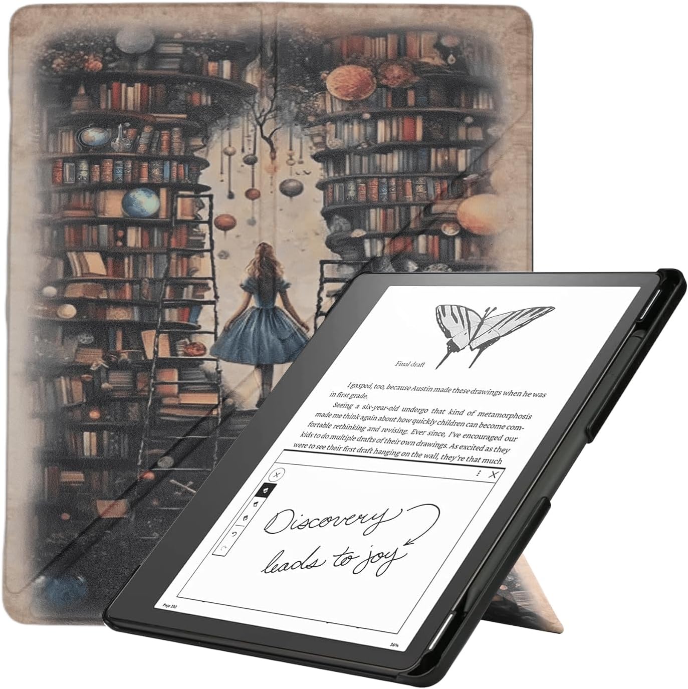 Stand Case for Kindle Scribe - Book Lovers Folio PU Leather Cover with Pen Holder, Auto Sleep/Wake - Compatible with 10.2 Inch Kindle Scribe (2022/2024 Release), Bookish Fantasy