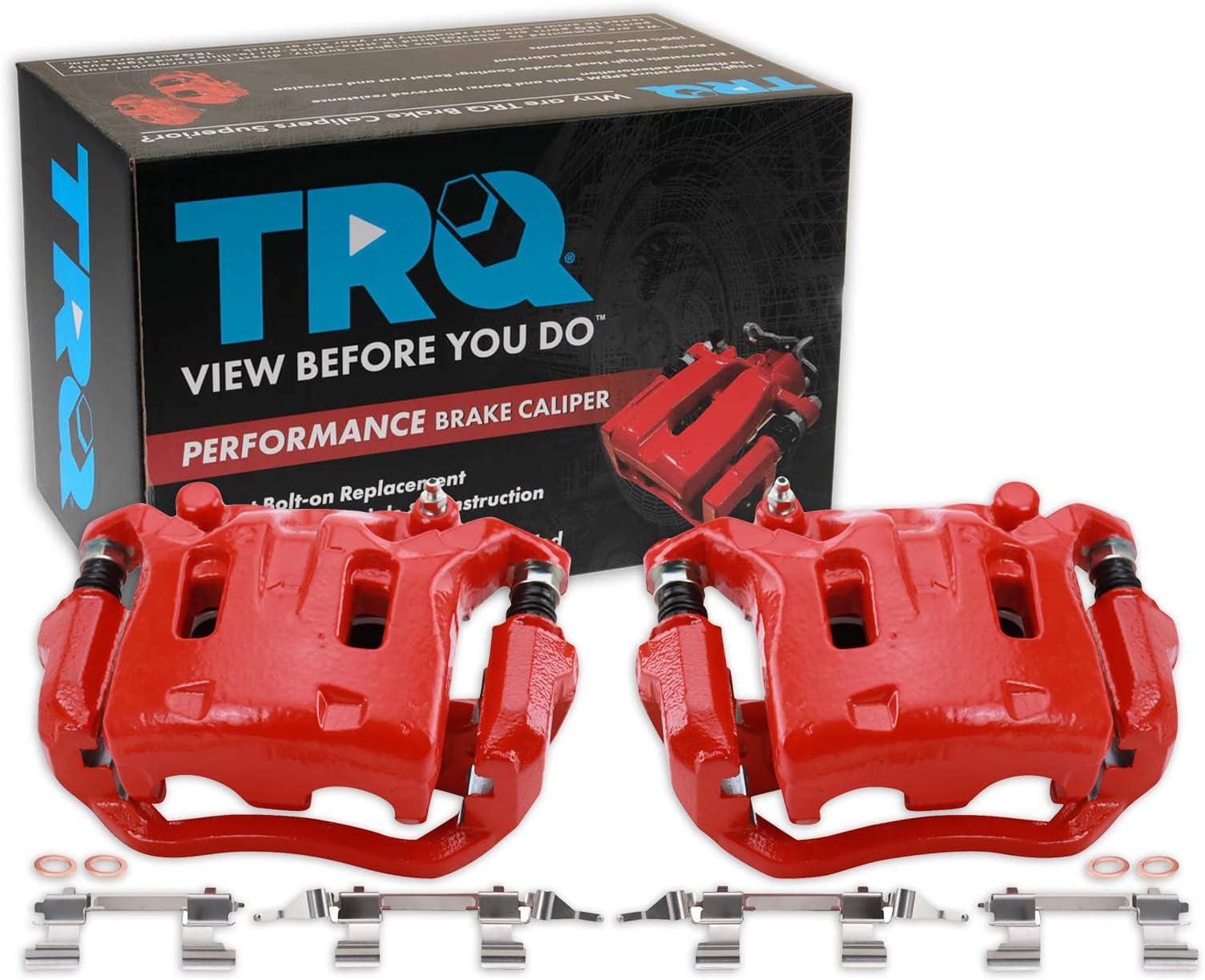 TRQ Performance Front Driver and Passenger Side Brake Caliper Set Caliper Brackets Compatible with 09-14 Nissan 370Z with Dual Piston Front Calipers 15-18 370Z Base 15-18 370Z Touring
