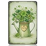 St Patrick’s Day Decorations Lucky Shamrock Tin Sign, Green Irish Metal Wall Decor for Home Garden Yard, Vintage Style 8 x 12 Inch