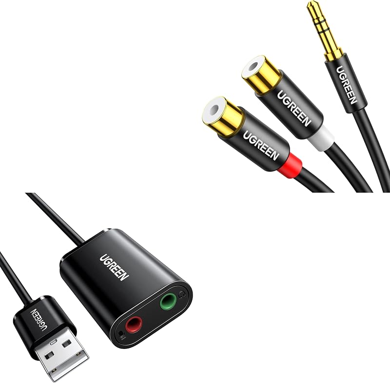 3.5mm to RCA Cable, 10FT RCA Male to Aux Audio HiFi Sound Headphone Jack Adapter Bundle USB to Audio Jack Sound Card Adapter with Dual TRS 3-Pole Headphone and Microphone