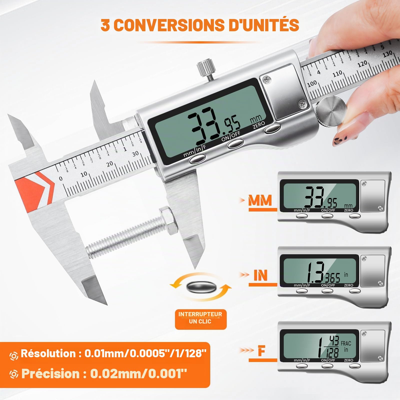 HARDELL Pied à Coulisse Numérique 150mm, Calibre Digital en Acier Inoxydable avec Grand Écran LCD, Conversion Métrique Pouce Fraction, Pour Bricolage et Usage Domestique