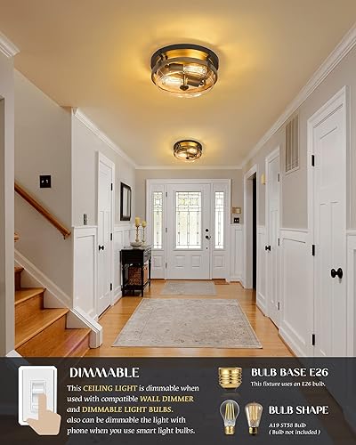 Miniatura 10 de EAPUDUN Lámpara de techo estilo granja, lámpara de techo semiempotrada de madera sintética de 13 pulgadas, lámpara de techo retro de 2 luces para