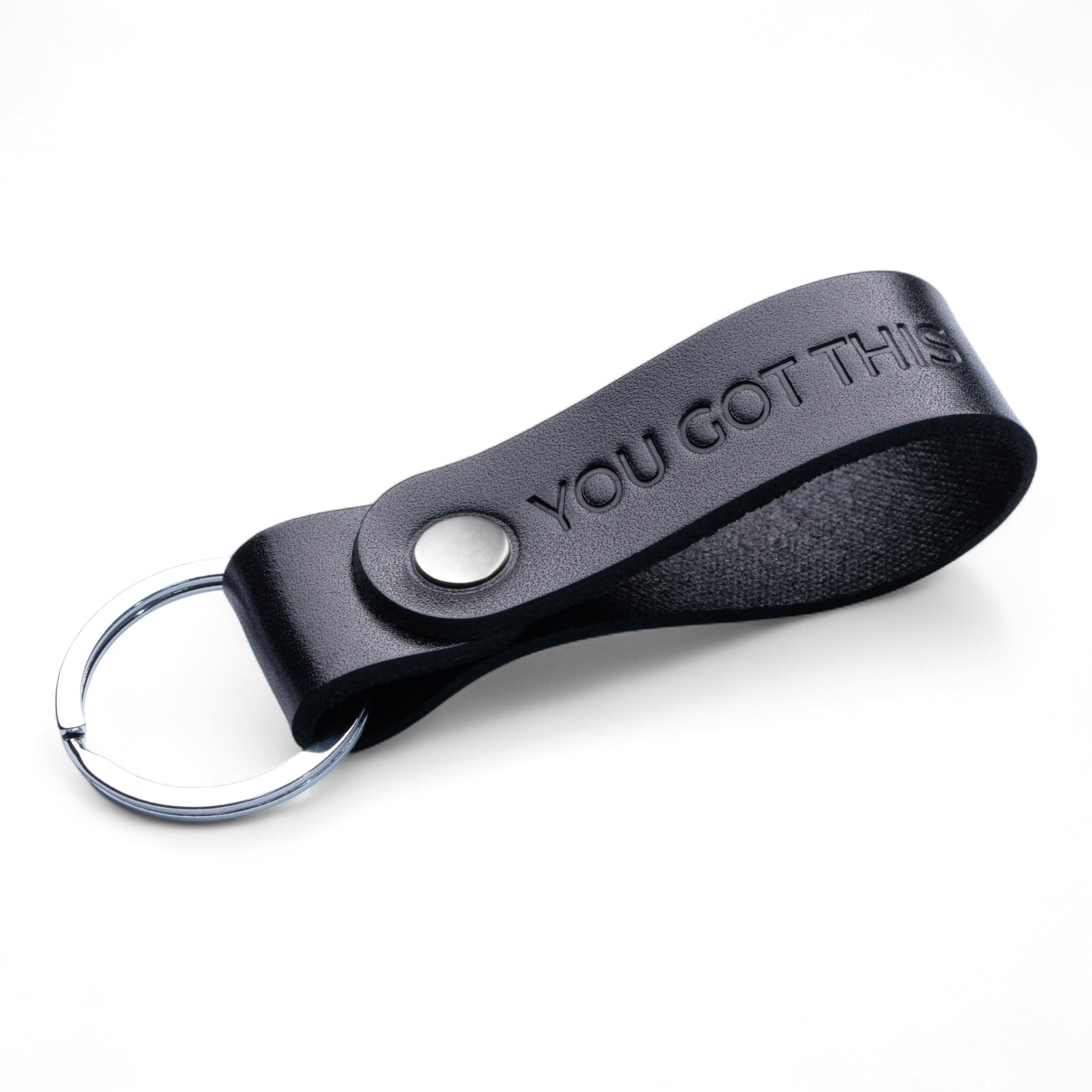 MAGOR Leather Full Grain Keyring for Men and Women, Personalised Keychain for Car or Home Keys, Elegant Black Key Ring with Hot Embossed Design, Premium Gift for Him Her Dad Husband (YOU GOT THIS)