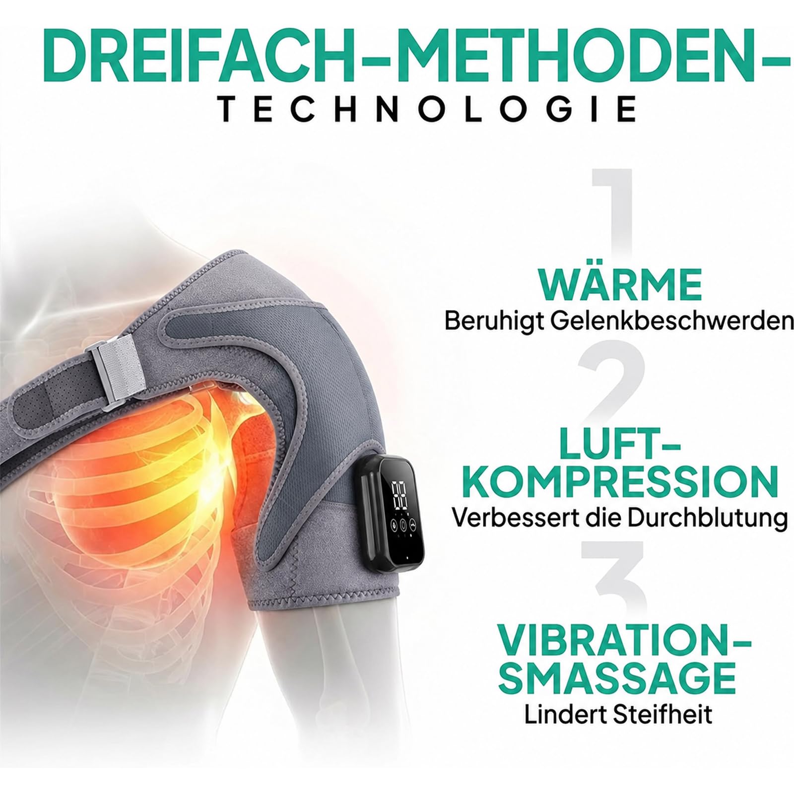 Relivera 3-In-1 Schultermassage, Schultermassagegerät Mit Dreifacher Massagefunktion, Lange Akkulaufzeit, Kabelloses Design, Verschiedene Massageprogramme