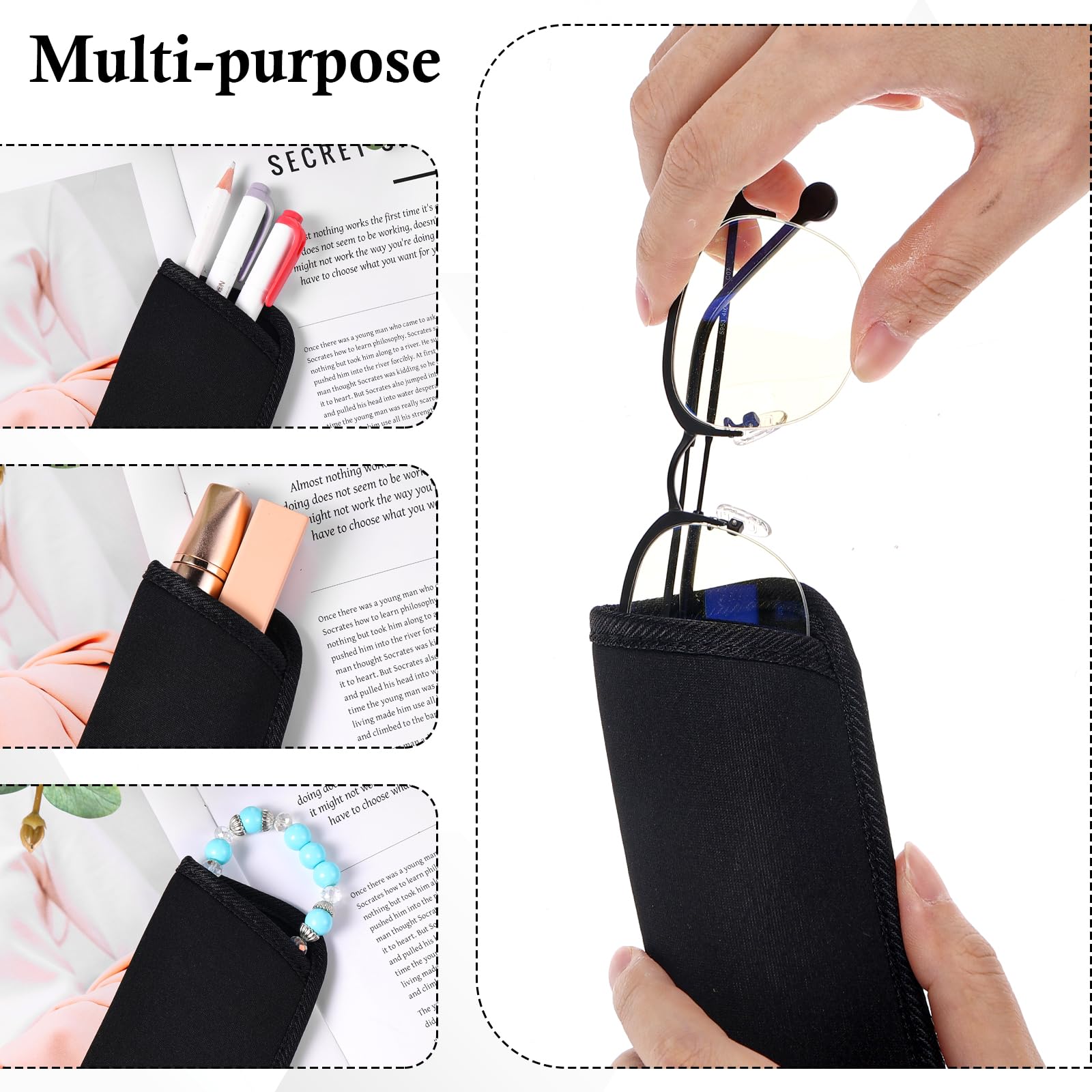 4 sztuki miękkiego etui na okulary, Slip In Eyeglasses Cases, etui na okulary przeciwsłoneczne, etui na okulary, czarny organizer na okulary, etui na okulary do czytania, materiałowy woreczek na