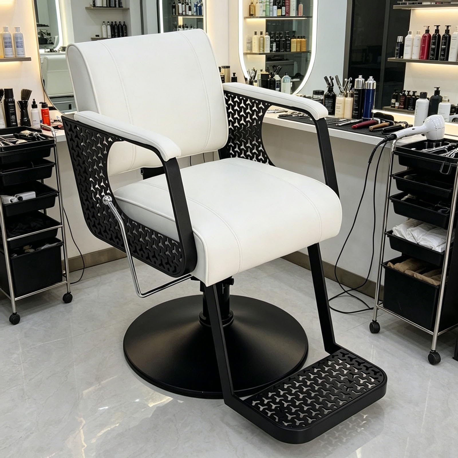 Sillón de barbería Profesional y Silla reclinable para peluquería; Equipo de Belleza SPA para Uso doméstico, barberías y Salones Belleza(White)