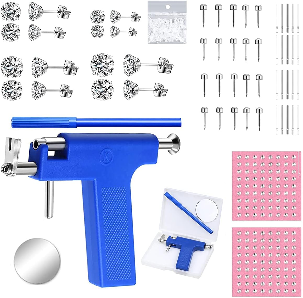Ear Piercing Gun Kit, 233PCS Self Piercing Earrings Set, Nose Navel Lip Ears Piercer Body Piercing Tools, Earring Piercer with Hypoallergenicear Piercing Needle Kit for Salon & Home