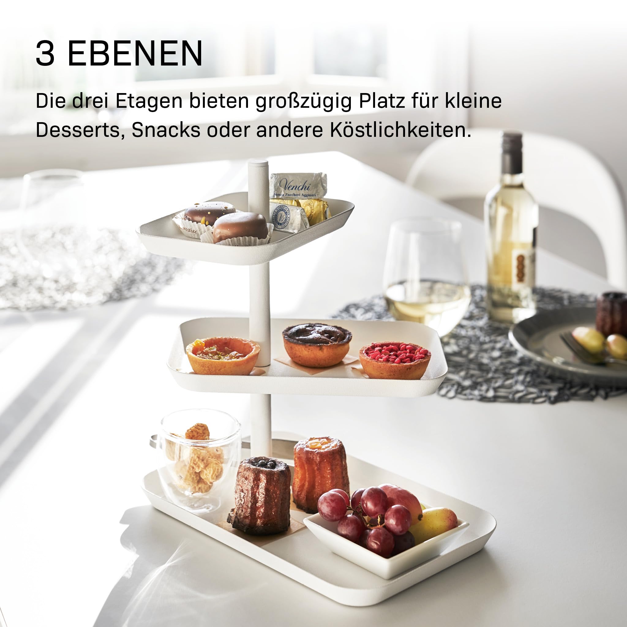 Yamazaki Tower 3-stöckige Etagere mit drehbaren Ablagen aus Stahl - mit 3 Etagen, 360° drehbar - 24,7 x 15,7 x 25,7 cm, Japanisches Design, weiß