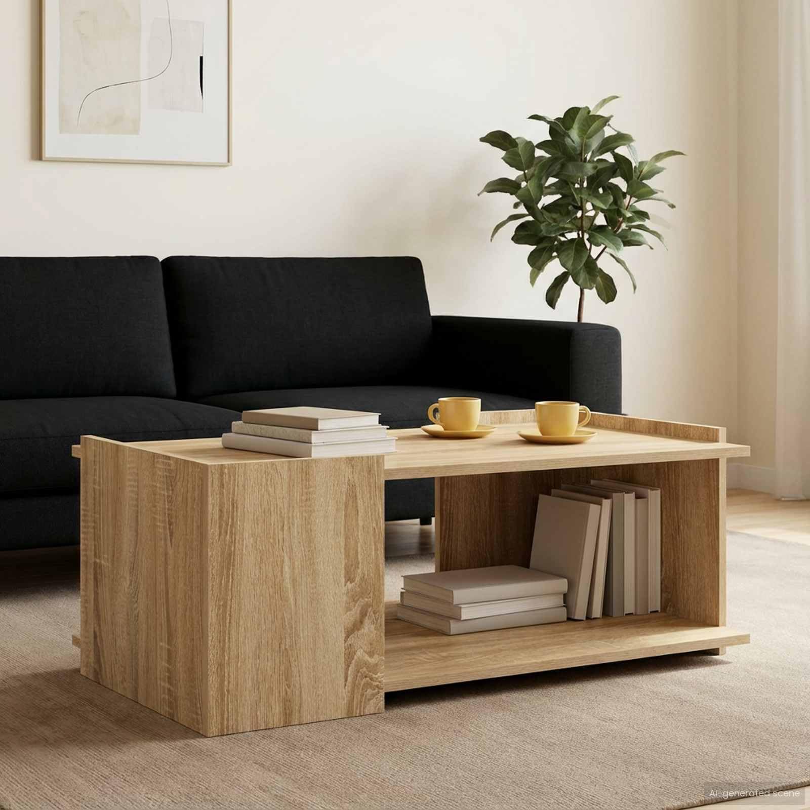 Table basse chêne Sonoma 90x50cm pour ranger et libérer le salon