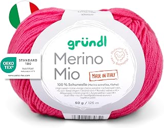 Gründl Lana Merino Mio – Lana merino suave para tejer y ganchillo, suave y agradable al tacto, 100% lana virgen (merino extrafina), 1 ovillo de 50 g/125 m, grosor de aguja 3-4, rosa