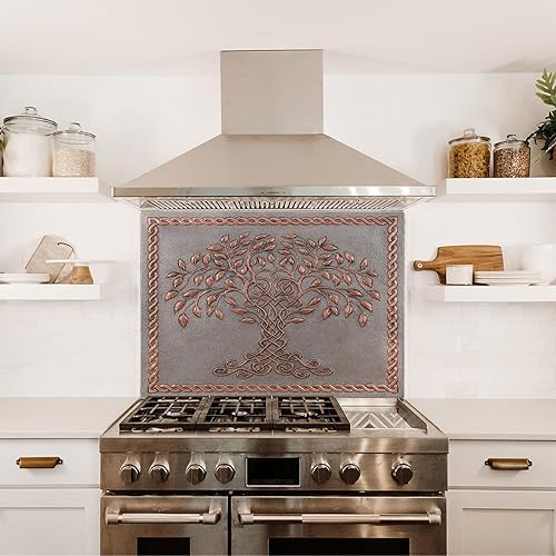 Kitchen Backsplash, Celtic Tree of Life with Celtic Knot Border Copper Kitchen Backsplash, Custom Copper Backsplash Panel, Handmade Copper