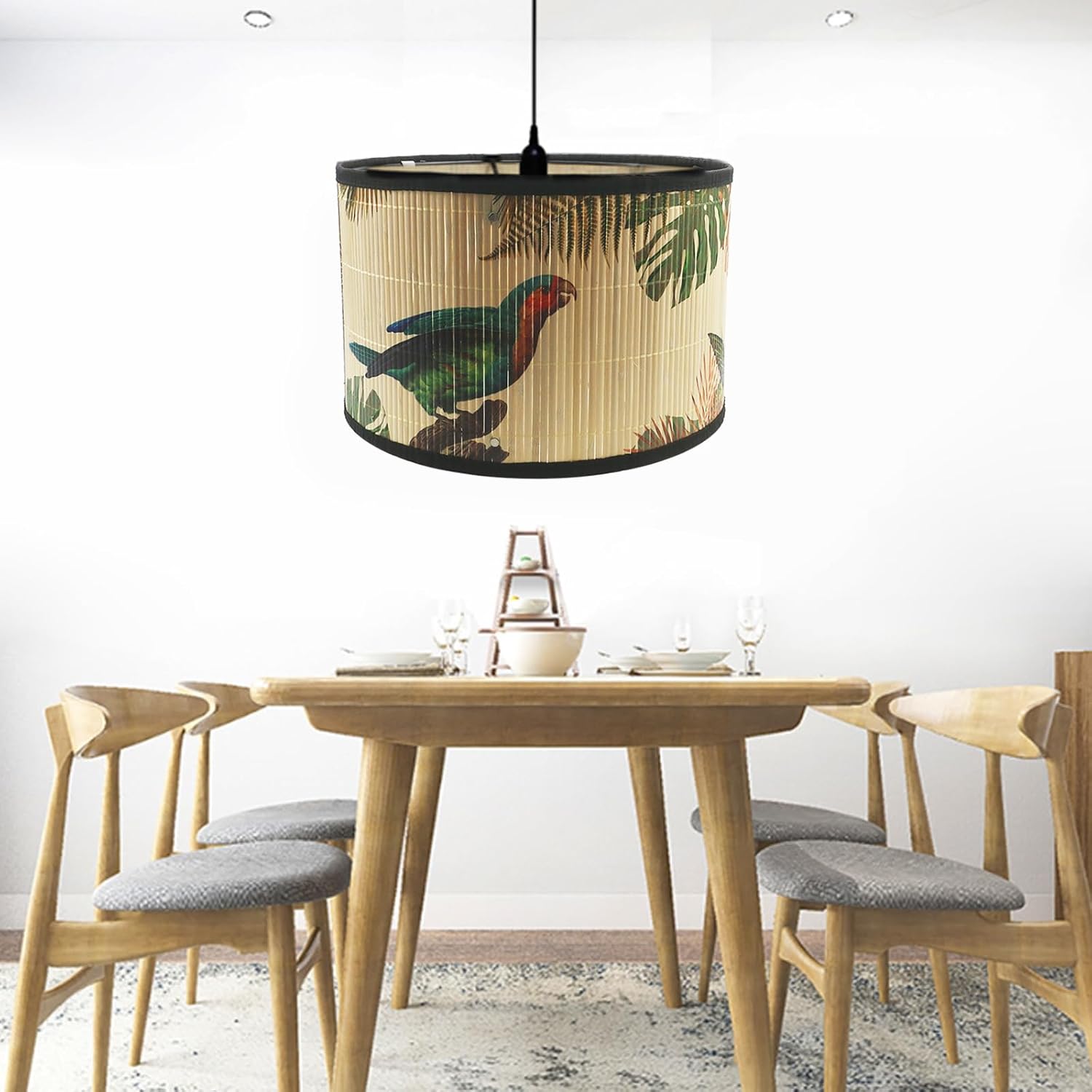 Crapyt E27 Shade Drum Lamp Shade, 11.81"×7.87" Birds Pattern Chandelier Lamp Cover for Chandeliers and Floor Lights