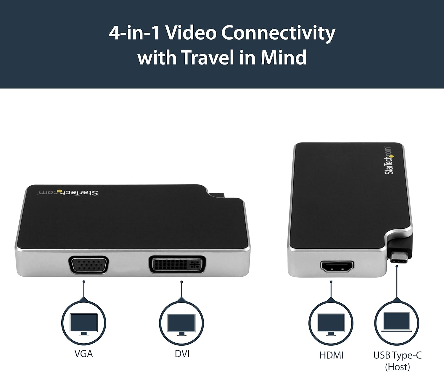 StarTech.com 4K USB C to HDMI, VGA & DVI Multi Port Video Display Adapter for Mac / Windows Laptop & Monitor (CDPVGDVHDBP)