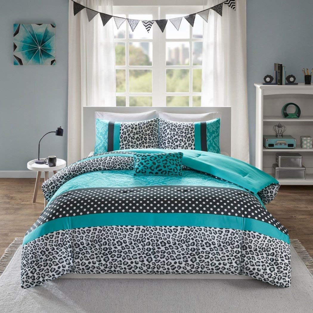 MiZone Comforter Bed Set Teen Bedding Modern Teal Black