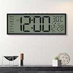 LEIKE 15" Large Digital Wall Clock Battery Operated, Big LCD Screen Display with Date and Time,Auto DST,Temperature,Clock Decor for Living Room,Bedroom,Desk,Classroom,Easy to Read for Elderly-Black
