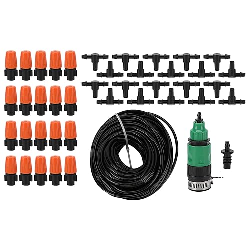 Miniatura 6 de Kit de riego por niebla  Sistema automático de riego por atomización para jardíncéspedinvernadero  Manguera de 65.6 ft con 20 boquillas, compatible