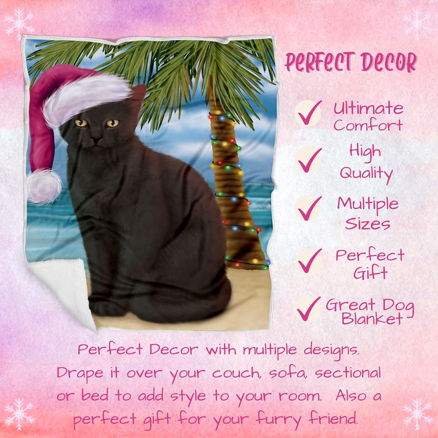 Doggie of the Day Black Cat Blanket - Christmas Summertime Beach - Super Soft & Warm Pet Theme for Sofa or Bed, Warm Fleece, Sherpa or Woven Material, BLNKT87321 (50x60 Woven)